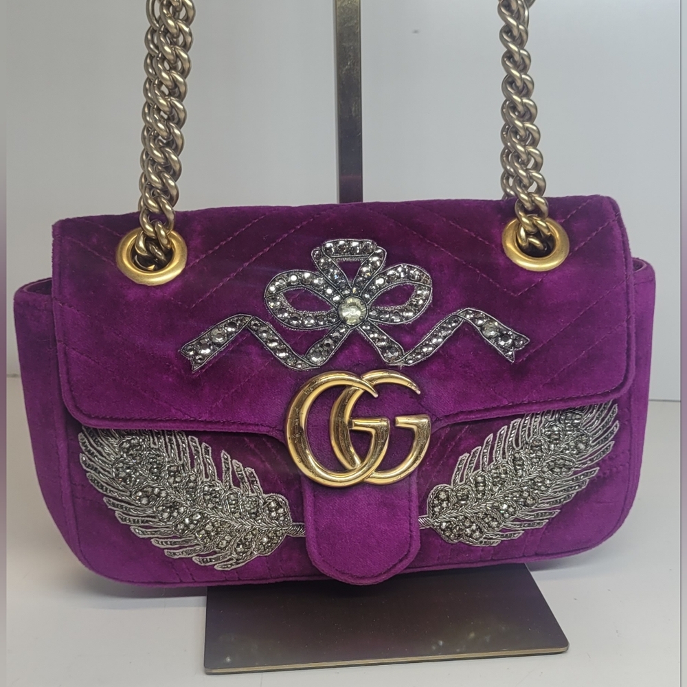Sold ❌Gucci GG Marmont RARE Purple Velvet Crystal Embellished Handbag